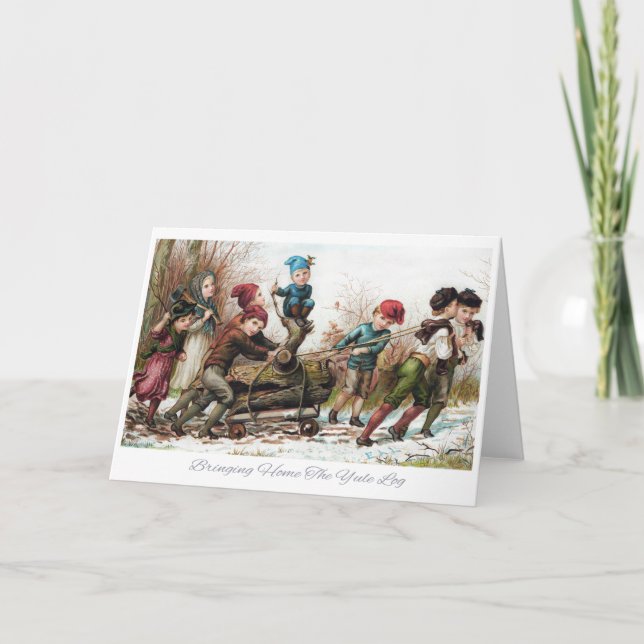 Cartão De Festividades Trazendo Para Casa O Registro Do Yule (Frente)