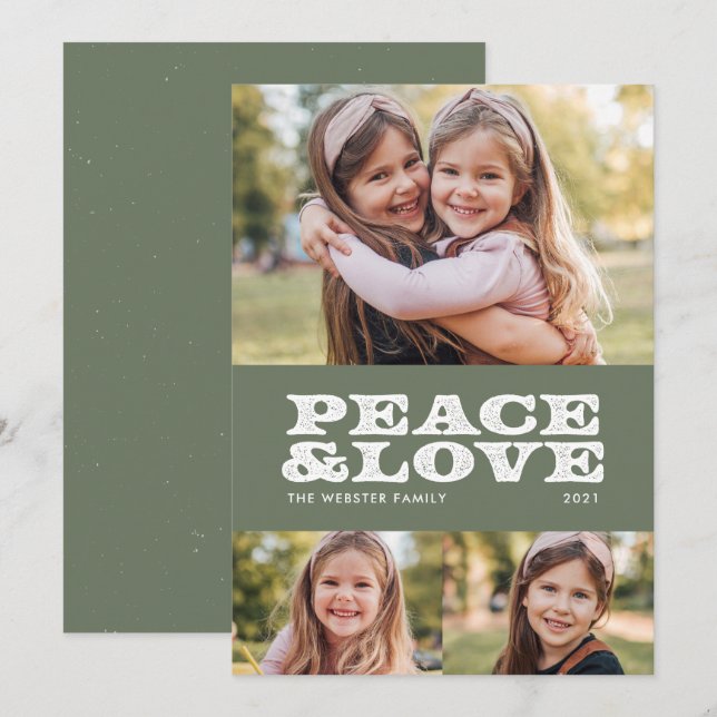 Cartão De Festividades Trazer paz e amar três fotos verdes (Frente/Verso)