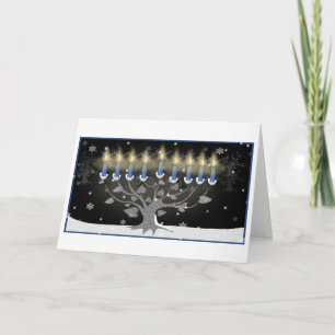 Cartão De Festividades Tree of Life Hanukkah Menorah Greeting Card
