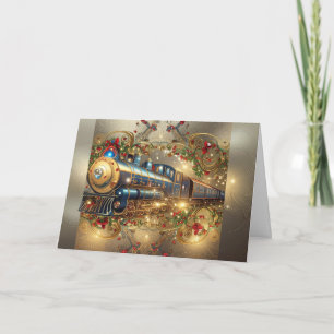 Cartão De Festividades Trem a Vapor Elegante Vitoriano de Férias de Natal