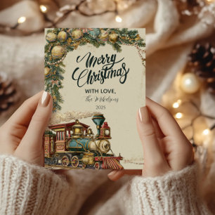 Cartão De Festividades Trem a Vapor Vintage de Natal