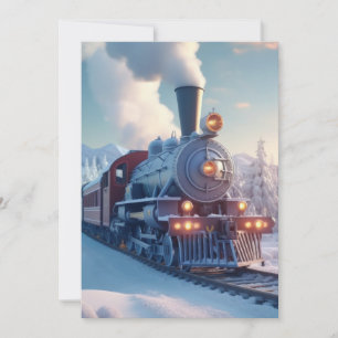 Cartão De Festividades Trem a Vapor Vintage de Natal Floresta Congelada N