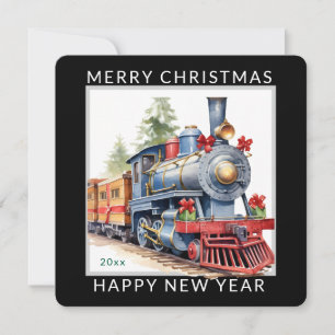 Cartão De Festividades Trem de Natal editável de Férias