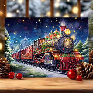 Cartão De Festividades Trem de Natal Festivo