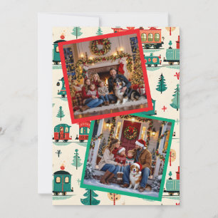 Cartão De Festividades Trem de Natal Vintage Fofo e Foto da Família