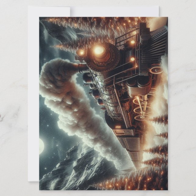 Cartão De Festividades Trem noturno de Natal/Inverno (Frente)