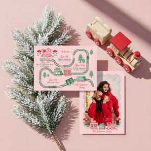 Cartão De Festividades Trem Rosa de Natal Entrega de Árvore de Natal Foto