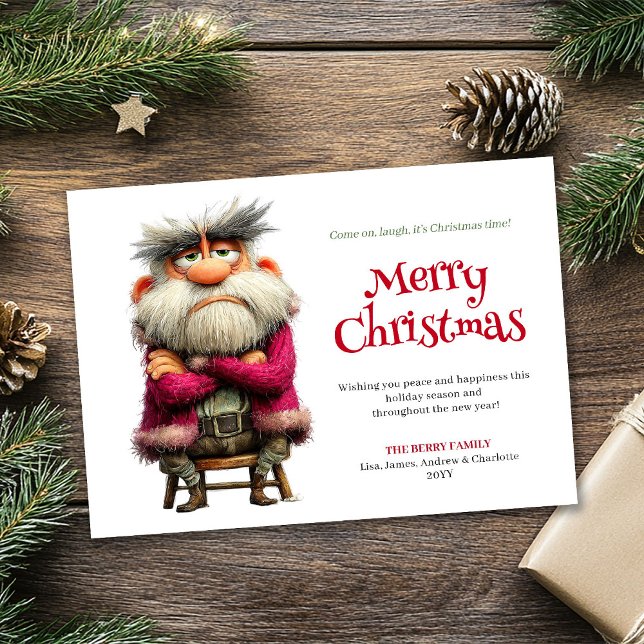 Cartão De Festividades Trending funny grumpy Santa editable greeting card (Grumpy Santa editable funny digital Christmas card fun)