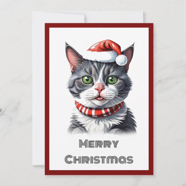 Cartão De Festividades Trendy Contemporânea Whimsical Cat Feliz Natal (Frente)