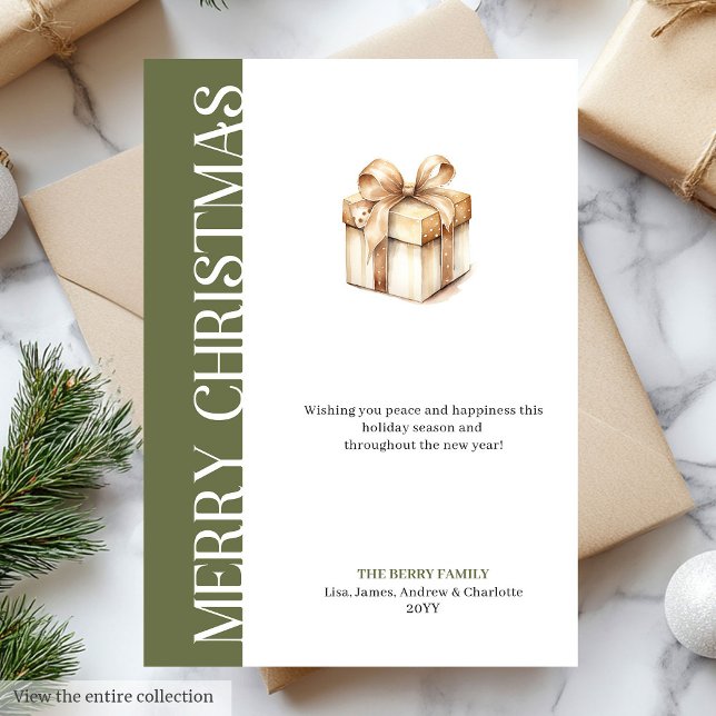 Cartão De Festividades Trendy Green Gold Minimalist Christmas Greeting (Trendy Green Gold Minimalist Christmas Greeting Holiday Card)