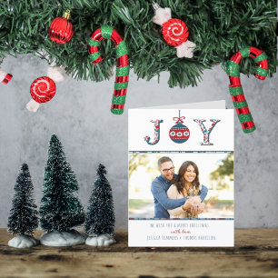 Cartão De Festividades Trendy "Joy" Boho Bauble Foto de Natal