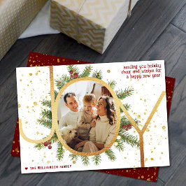 Cartão De Festividades Trendy Joy Pine Boughs Wreath Foto de Natal