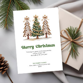 Cartão De Festividades Trendy Leopard Print Watercolor Christmas Tree