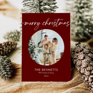 Cartão De Festividades Trendy Modern Red Photo Feliz Natal