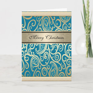 Cartão De Festividades Trendy vintage floral teal gold Christmas