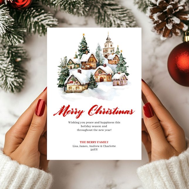 Cartão De Festividades Trendy Watercolor Christmas Scene Greeting Card (Trendy Watercolor Christmas Scene Greeting Card)