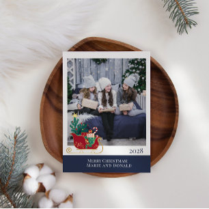 Cartão De Festividades Trenó do Papai Noel Adicione sua própria foto de N