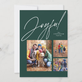 Cartão De Festividades Três alegres fotos da família verde no Natal