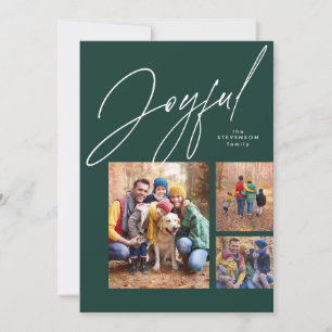 Cartão De Festividades Três alegres fotos da família verde no Natal