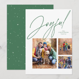 Cartão De Festividades Três fotos alegres verde família Natal Feriado 