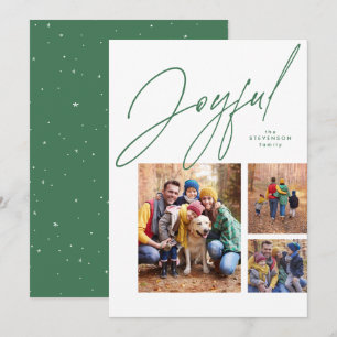 Cartão De Festividades Três fotos alegres verde família Natal Feriado