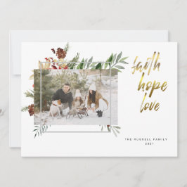 Cartão De Festividades Três Fotos de Natal em Caligrafia Dourada Elegante