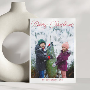 Cartão De Festividades Três Fotos Verticais Vermelho Natal Feliz Letra Cu