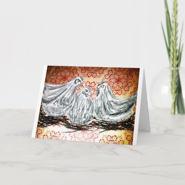 Cartão De Festividades Três Galinhas Francesas (Frente)