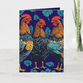 Cartão De Festividades Três Galinhas Francesas Recorte no Estilo Stencil