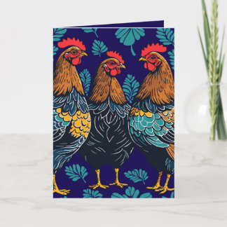 Cartão De Festividades Três Galinhas Francesas Recorte no Estilo Stencil