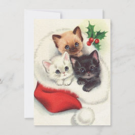 Cartão De Festividades Três Gatinhos De Vintage De Natal Em Stocks