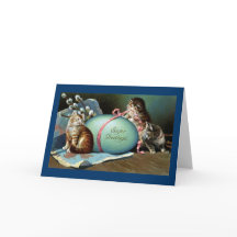 Três Gatos E Grande Ovo De Páscoa Azul