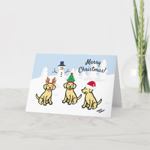 Cartão De Festividades Três Labradores Amarelos e o Natal de Snowman