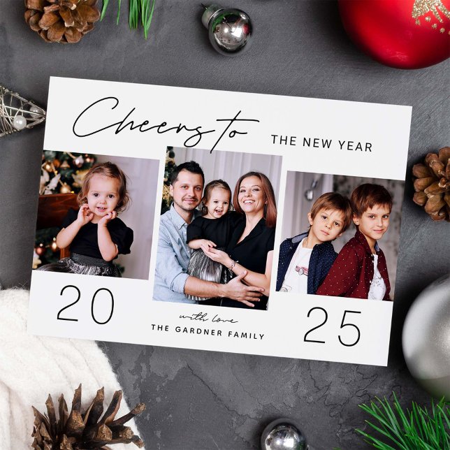 Cartão De Festividades Três Momentos Uma Celebração 2025 Foto do Ano Novo (Criador carregado)