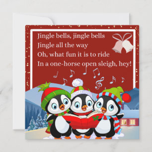 Cartão De Festividades Três Pinguins Fofos Cantando Jingle Bells
