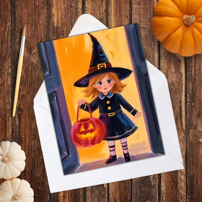 Cartão De Festividades Trick or Treat Halloween Aquarela (Criador carregado)