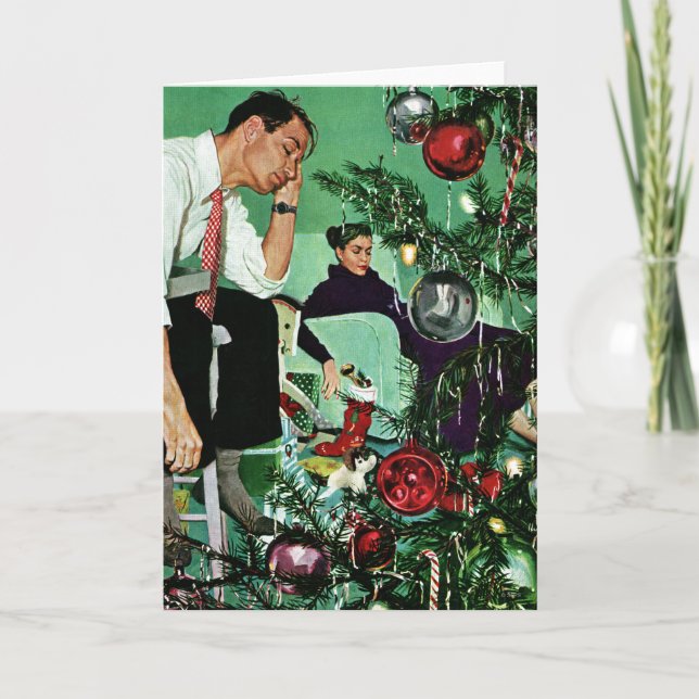 Cartão De Festividades Trimando a árvore (Frente)