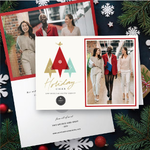 Cartão De Festividades Trio Trees Bird And Holiday Cheer Modern Business