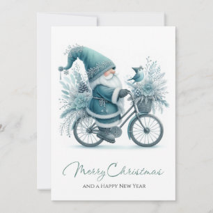 Cartão De Festividades Troll Verde & Alegria de Bicicleta de Inverno
