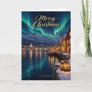 Cartão De Festividades Tromsø Luzes do Norte Feliz Natal