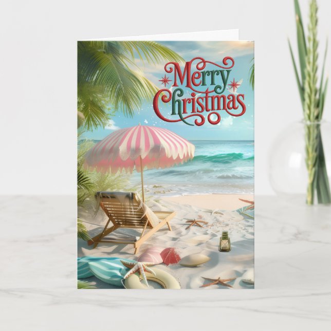 Cartão De Festividades Tropical Beach Christmas Card (Frente)