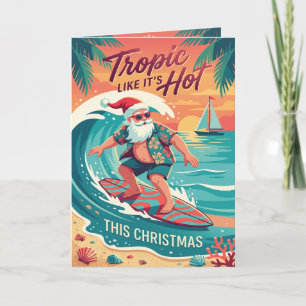 Cartão De Festividades Tropical Como Está Quente Surfando Papai Noel Nata