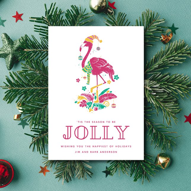 Cartão De Festividades Tropical Flamingo Florida Beach Christmas (Tropical Flamingo Florida Beach Christmas Holiday Card)