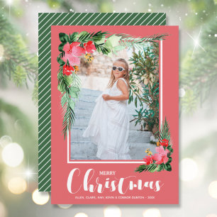 Cartão De Festividades Tropical Floral Watercolor Christmas Photo