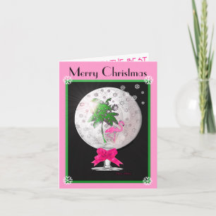 Cartão De Festividades Tropical Pink Flamingo Snow Globe Christmas Card