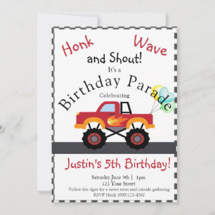 Cartão De Festividades Truck Birthday Drive por Convite, Monster Truck,