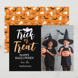 Cartão De Festividades Truque ou Tratar Foto da Família Spooky Hallowee
