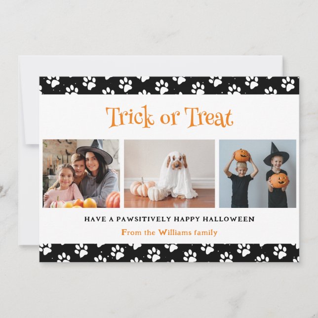 Cartão De Festividades Truque ou Tratar Peças Pet Foto Halloween (Frente)