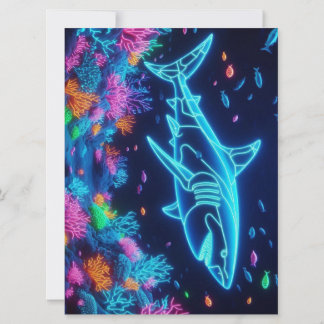 Cartão De Festividades Tubarão-neon colorido