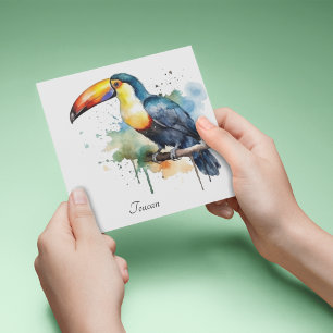 Cartão De Festividades Tucano no Galho Arte em Aquarela, personalizado